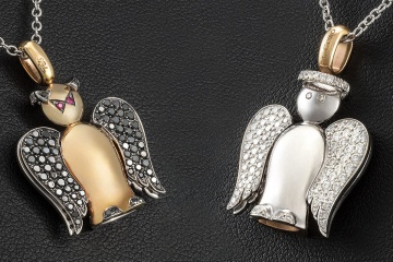 Al Coro Collier Engelchen Teufelchen mit Diamanten Roségold Weißgold 750