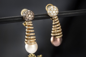 Ohrringe Ohrclips aus Gelbgold 750 mit Diamanten Südsee- und Tahitiperle