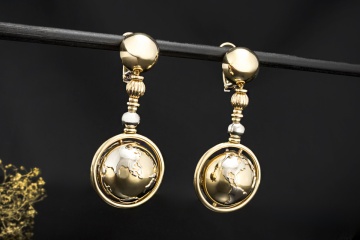 Wempe Ohrringe Weltkugel Planeten Globus beweglich in 750er Gold Bicolor