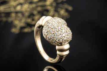 Herz Ring in mit Diamanten Brillanten Pavé Feine Handarbeit in Gelbgold