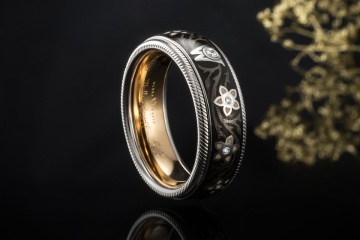 Wellendorff Ring Drehring Blütenengel Schwarz mit Diamanten Weißgold 750