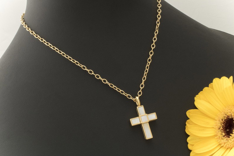 Victor Mayer Collier Kreuz Anhänger mit Perlmutt in 750er Gelbgold 18 Karat 