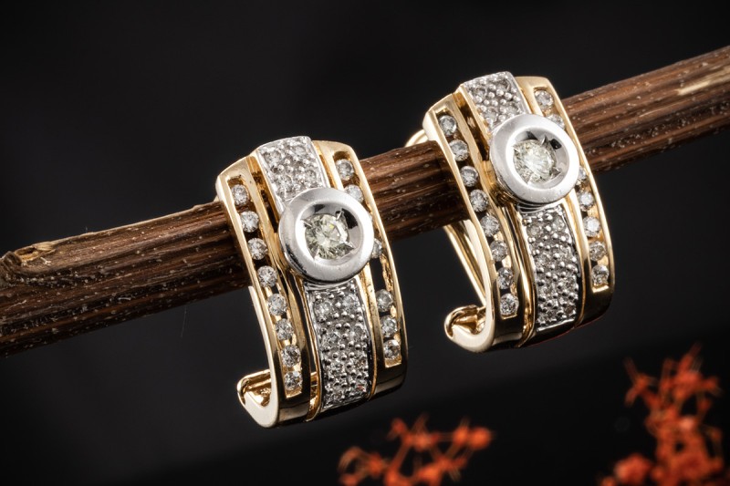 Moncara Ohrringe Halbcreolen mit Diamanten in 750er Gelbgold Weißgold 
