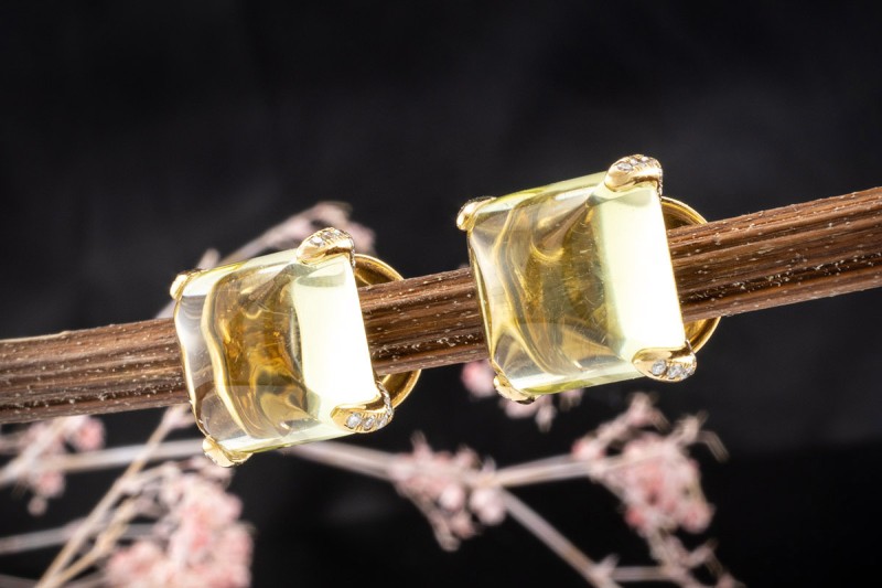 Buchwald Ohrringe Ohrstecker Lemon Citrin Diamanten Gelbgold UVP 4.420,- 
