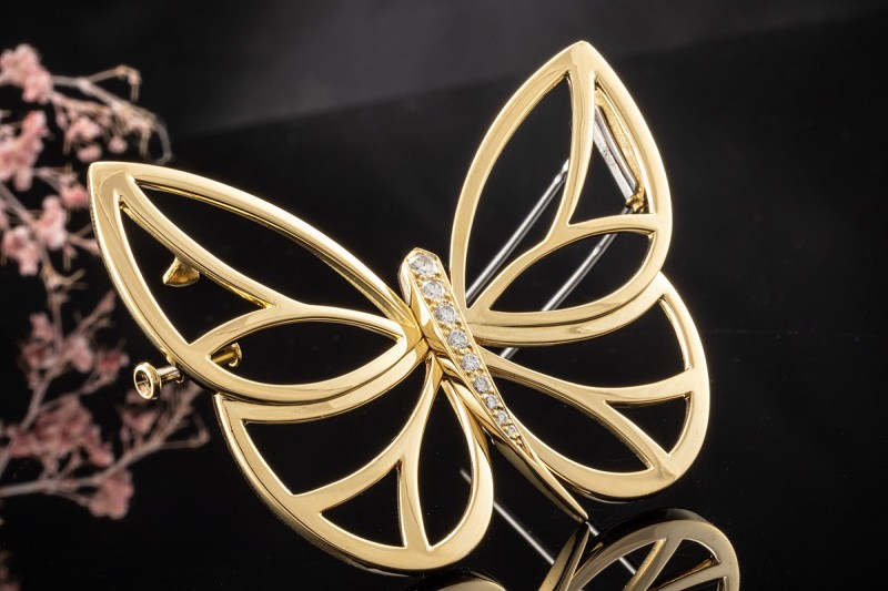 Van Cleef & Arpels Schmetterling Große Brosche Nadel Gelbgold Diamanten 