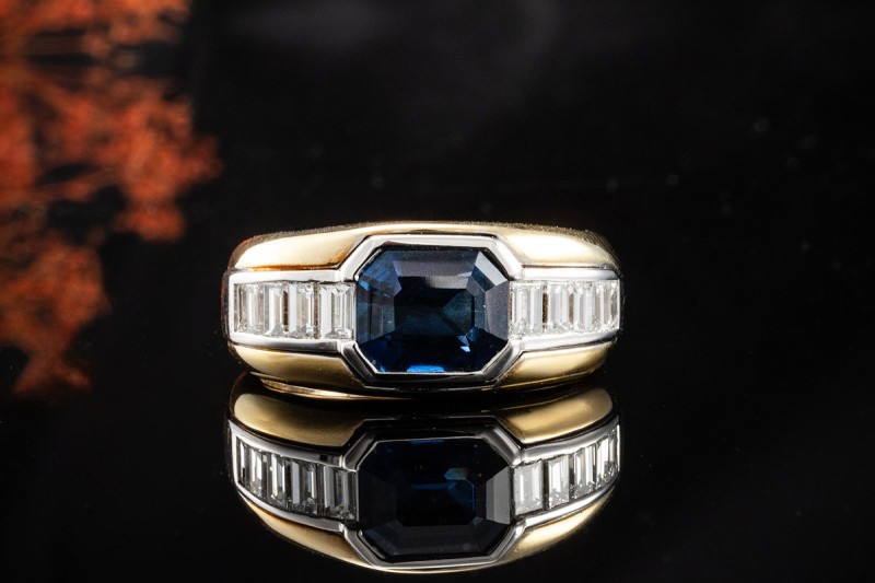 Saphir Diamant Ring Oval Bicolor Goldschmiedekunst Rosegold Weißgold 750 