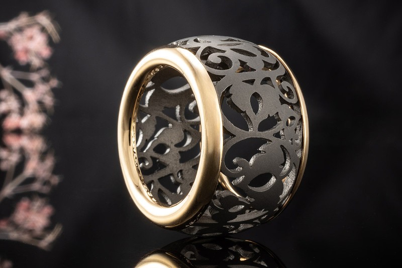 Pomellato Ring Arabesque Graue Titan Arbeit in Roségold 750 Ringgröße 53 