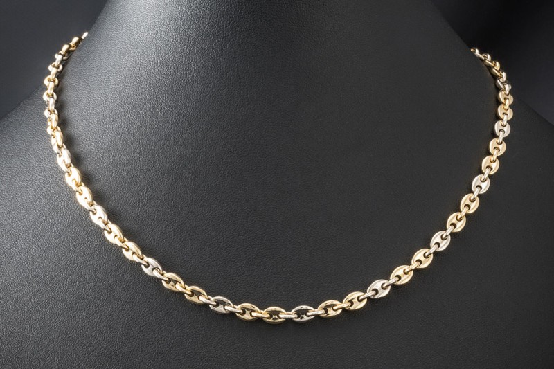 Cartier Collier Klassische Bohnenkette 45 cm in 750er Gelbgold Weißgold 