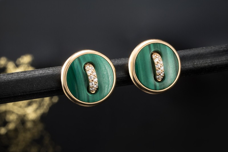 Pomellato Pom Pom Dot Ohrringe Grün mit Malachit und Diamanten Roségold 