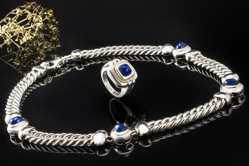 Tiffany & Co Schmuckset Vintage Collier Ring Lapislazuli Silber und Gold 