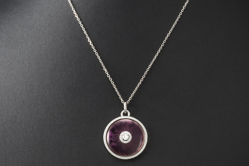 Victor Mayer Collier Kette Emaille Lila Diamanten Weißgold 750 Limitiert 