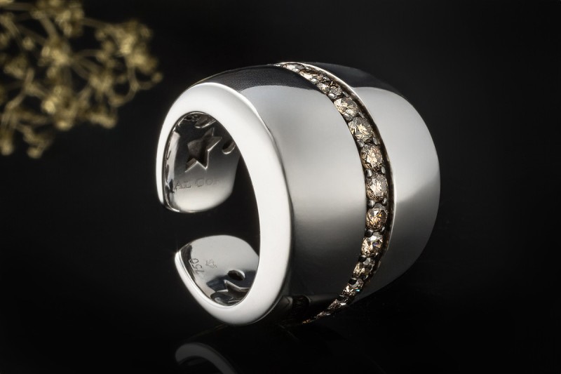 Al Coro Ring Offene Ringschiene mit braunen Diamanten in 750er Weißgold 