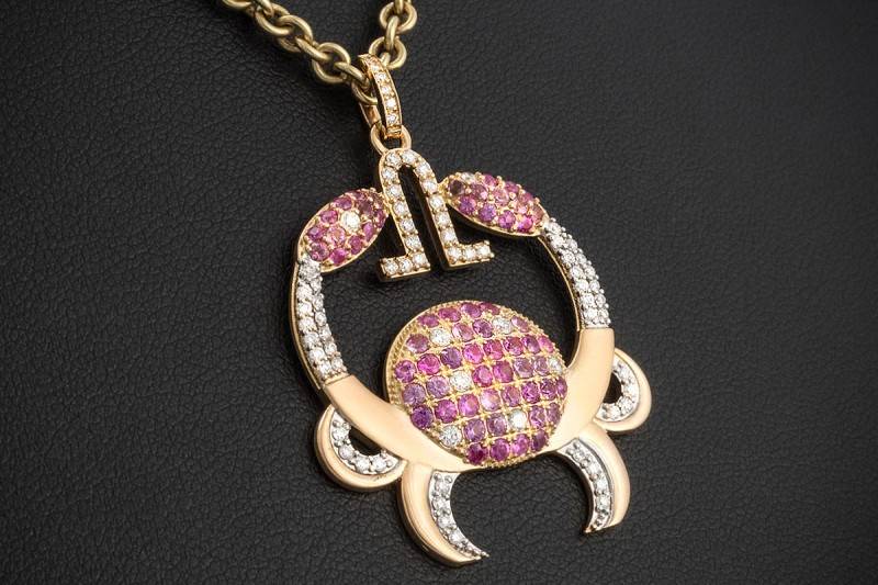 Jazychic Krebs Sternzeichen Anhänger Pink Saphir Diamanten in Roségold 