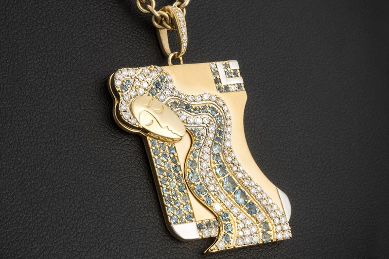 Jazychic Jungfrau Sternzeichen Anhänger Aquamarin Diamanten Gold Bicolor 