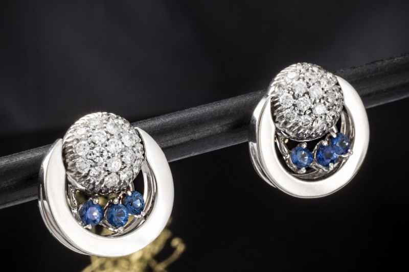 Ohrringe Ohrstecker mit Saphiren Diamanten 2in1 beweglich 750er Weißgold 