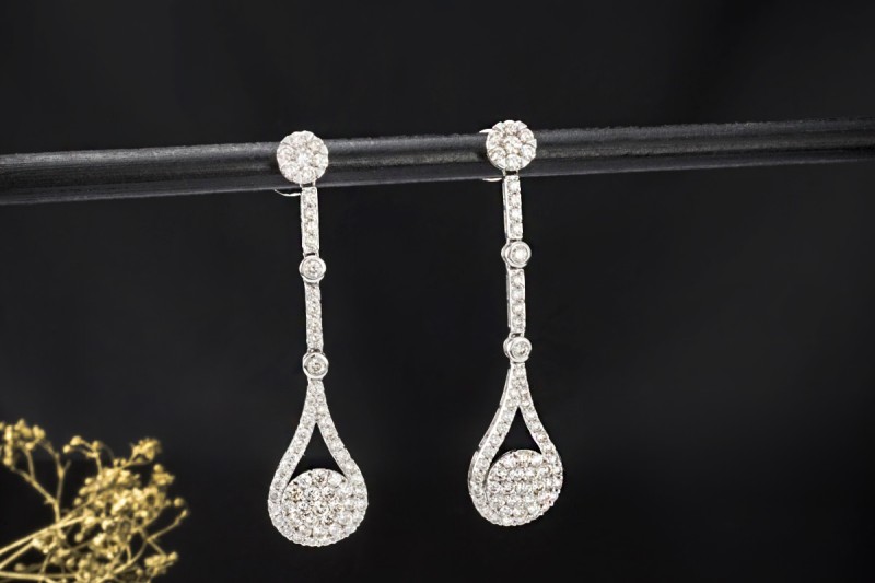 Lange Tropfen Ohrringe Ohrhänger Ohrstecker Diamanten in 750er Weißgold 