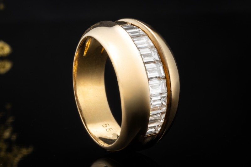 Cartier Baguette Ring Vintage mit Diamanten Halbmemoire in Gelbgold 750 