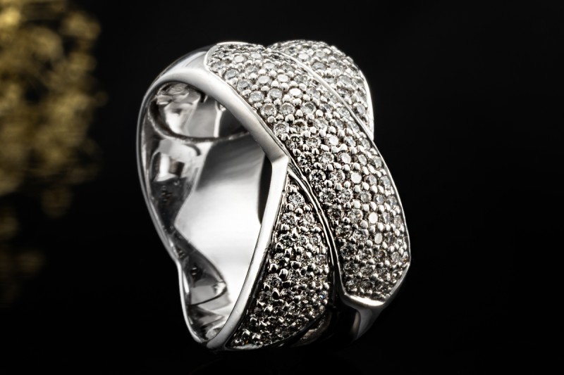 Verschlungener Doppelband Ring mit Diamanten Massive Arbeit Weißgold 750 