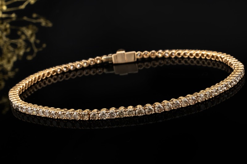 Elegantes Tennisarmband Armband mit Cognac Diamanten in 750er Roségold 