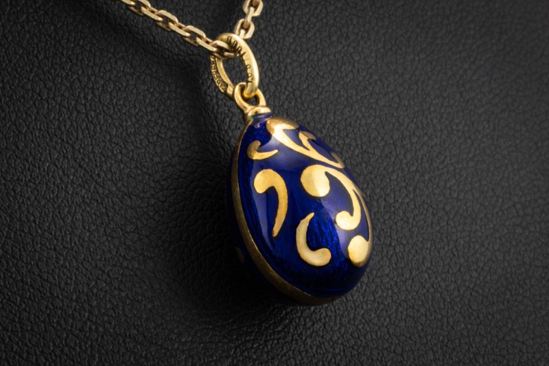 Fabergé Victor Mayer Ei Anhänger Emaille Blau 750er Gelbgold 165/1000 
