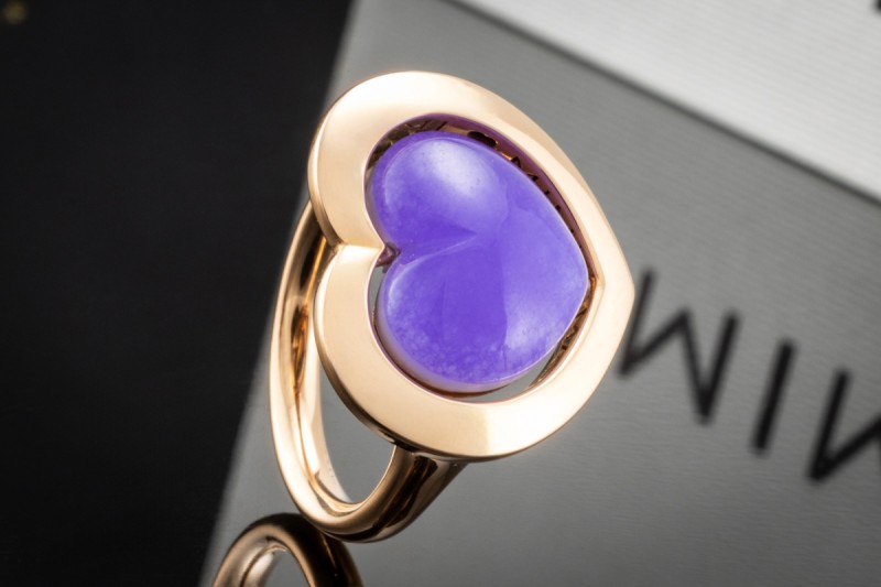 MIMÍ Milano Ring mit Lila Herz Quarzit drehbar in 750er Roségold OVP 