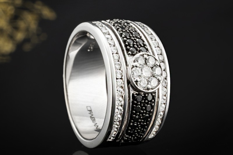 FABIANI Ring Bandring mit schwarzen und weißen Diamanten in Weißgold 585 