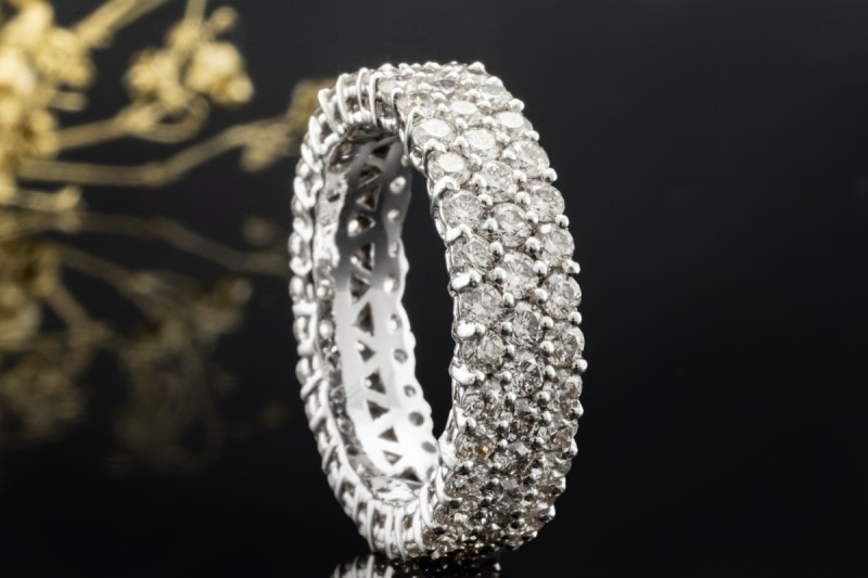 Memoire Ring Bandring mit 3 Reihen Diamanten in 750er Weißgold Größe 55 
