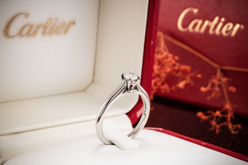 Cartier Solitär Ring 1895 mit 1 Diamant 0,22 Ct in 950er Platin Full Set 