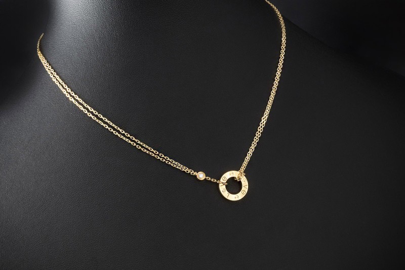 Cartier Love Collier Kette mit Anhänger 2 Diamanten in 750er Gelbgold 