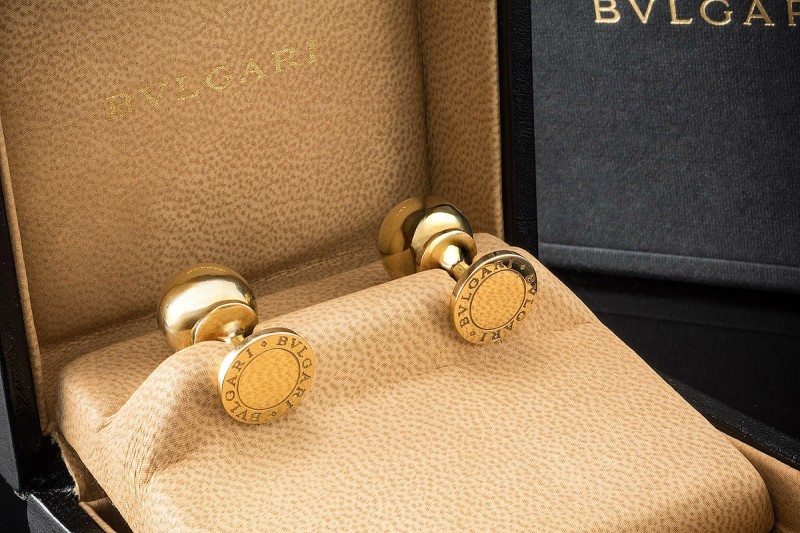 BVLGARI Manschettenknöpfe Runde Klassiker Massiv in 750er Gelbgold OVP 