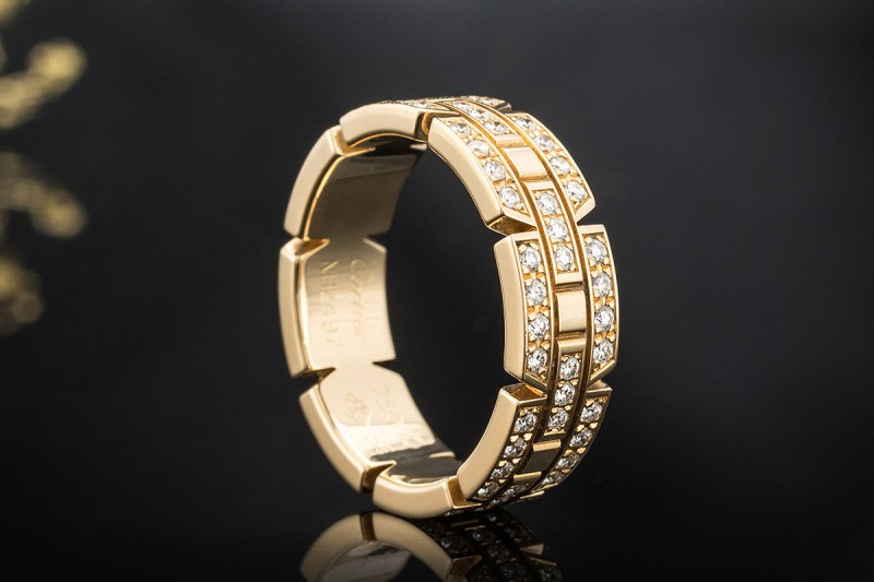 Cartier Tank Francaise Ring 3 Reihen Diamanten rundum in 750er Gelbgold 
