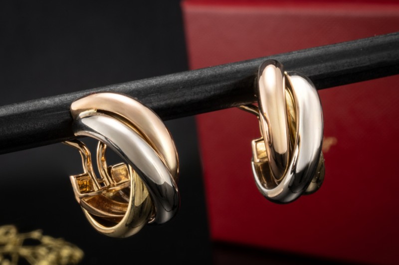 Cartier Trinity Ohrringe Creolen Gelbgold Weißgold Rotgold 750 Full Set 