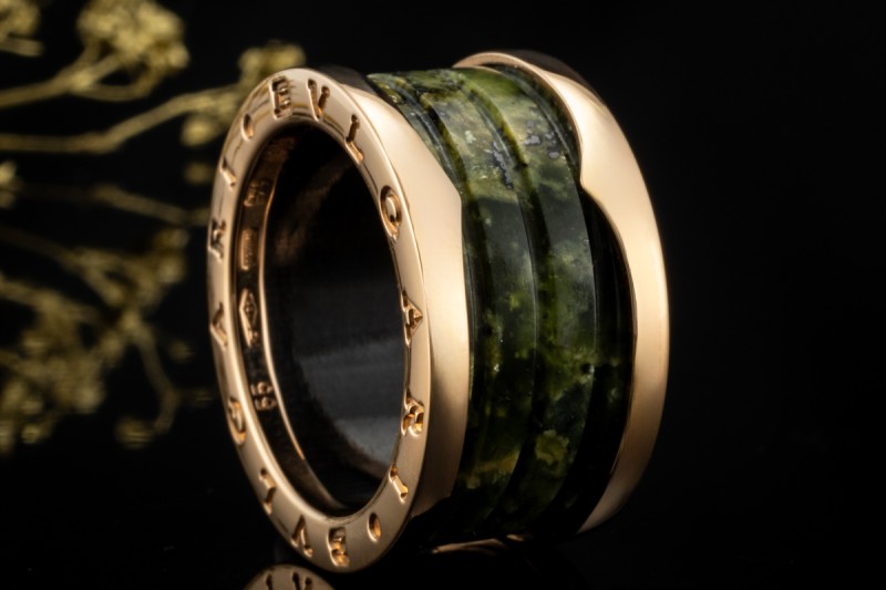 BVLGARI B.zero1 Ring mit Marmor Grüner Naturstein 750er Roségold Gr. 55 