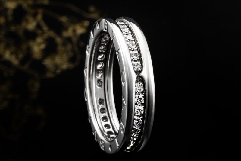 BVLGARI B.zero1 1-Band Memoire Ring Diamanten in 750er Weißgold Größe 54 