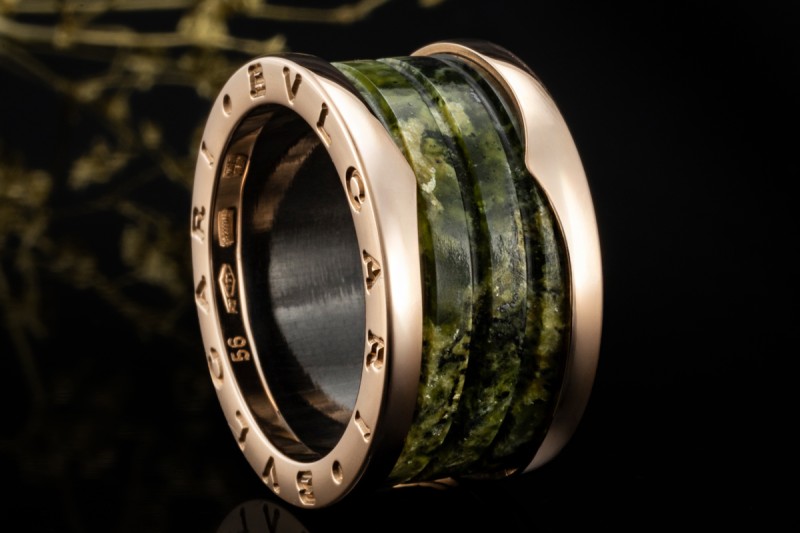 BVLGARI B.zero1 Ring 4-Band Marmor Grün Naturstein 750er Roségold Gr. 56 