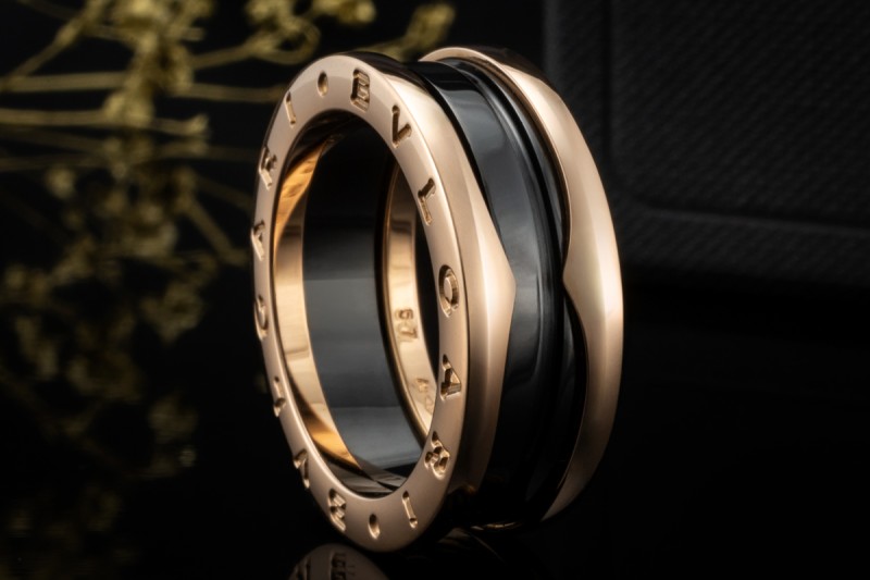BVLGARI B.zero1 2-Band Ring Schwarze Keramik in 750er Roségold Full Set 