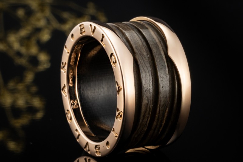 BVLGARI B.zero1 Ring 4-Band Marmor Braun Naturstein 750er Roségold Gr 52 