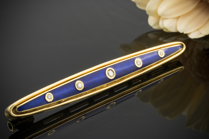 FABERGE Brosche Nadel mit Brillanten und Emaille in 750er Gelbgold LIMITIERT 32/300 