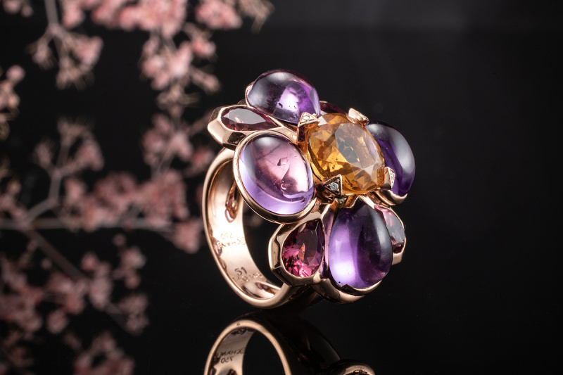 Chanel Coco Kollektion Ring Amethyst Citrin Turmalin Rotgold Rosegold 51 