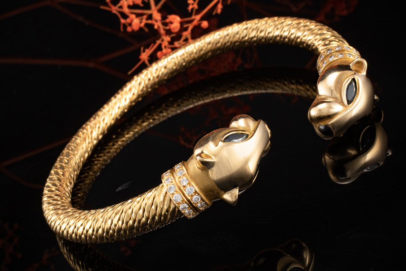 Cartier Vintage Armreif Panthere de Cartier Saphir Onyx Diamanten 750er Gold 
