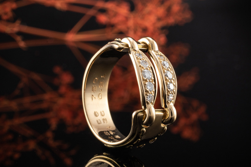 Hermes Paris Ring mit Diamanten Brillanten Klassisch in 750er Gelbgold 