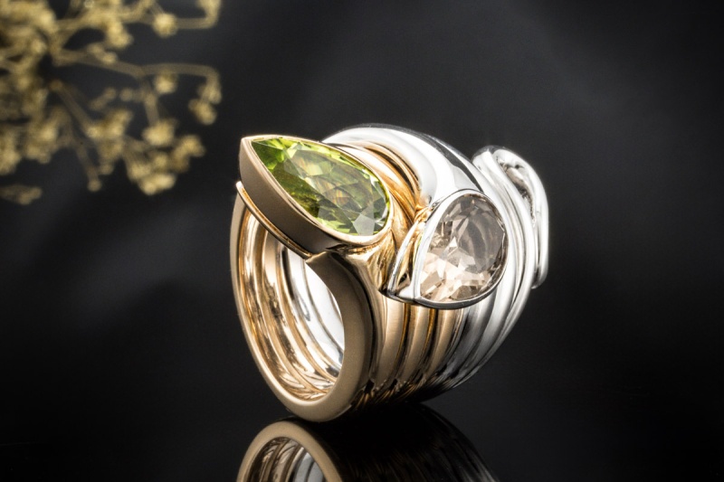 Georg Hornemann Ring Schlange Peridot Rauchquarz 750er Roségold Weißgold 