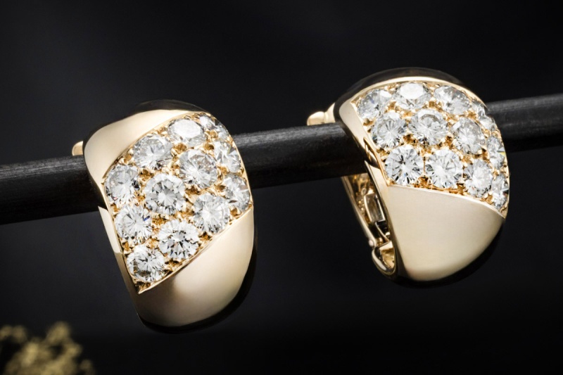 Cartier Bombé Ohrringe Vintage Creolen Große Diamanten in 750er Gelbgold 