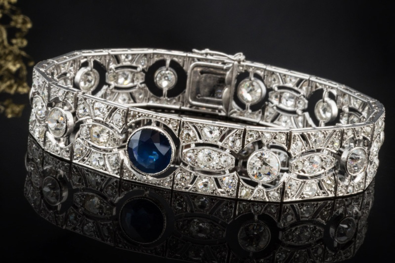 Antikes Art Déco Armband mit Saphir und Altschliff Diamanten Platin 950 