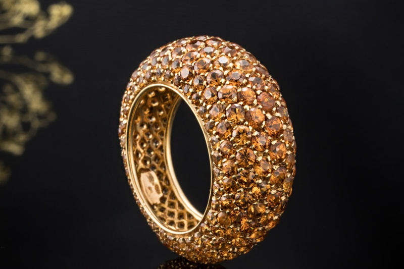 Ring Cocktailring Madeira Citrin goldiges Orange rundum in Gelbgold 750 