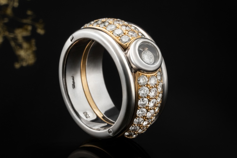 Chopard Happy Diamonds Ring Massiv mit Diamanten Weissgold Gelbgold 750 
