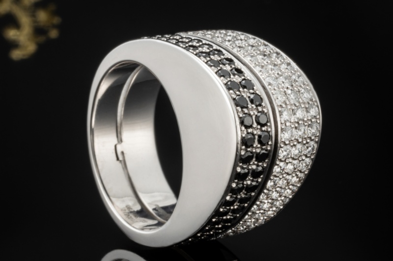 Exklusiver Chopard Ring Black and White Diamanten Massiv Weissgold 750 