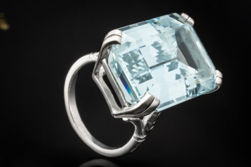 Eleganter Vintage Cocktailring Ring mit großem Aquamarin 750er Weißgold 