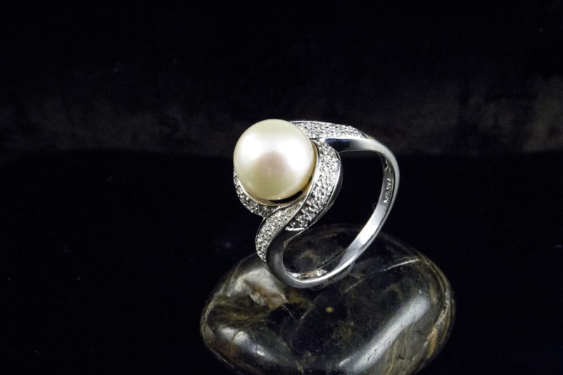 Perlen Ring mit Diamanten Brillanten 585er Weissgold Perlenring 