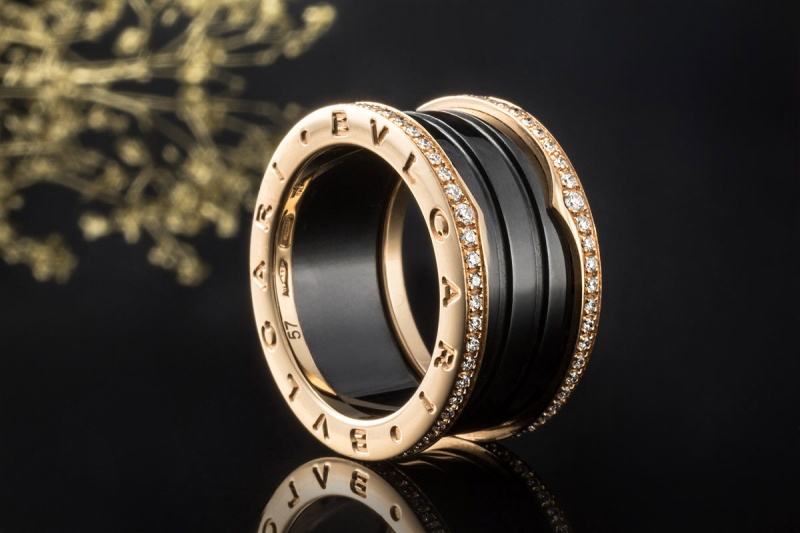 BVLGARI B.zero1 4-Band Ring Schwarze Keramik Diamanten 750er Roségold 57 